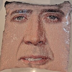Nicolas Cage Sequin Face Throw Pillow Decor